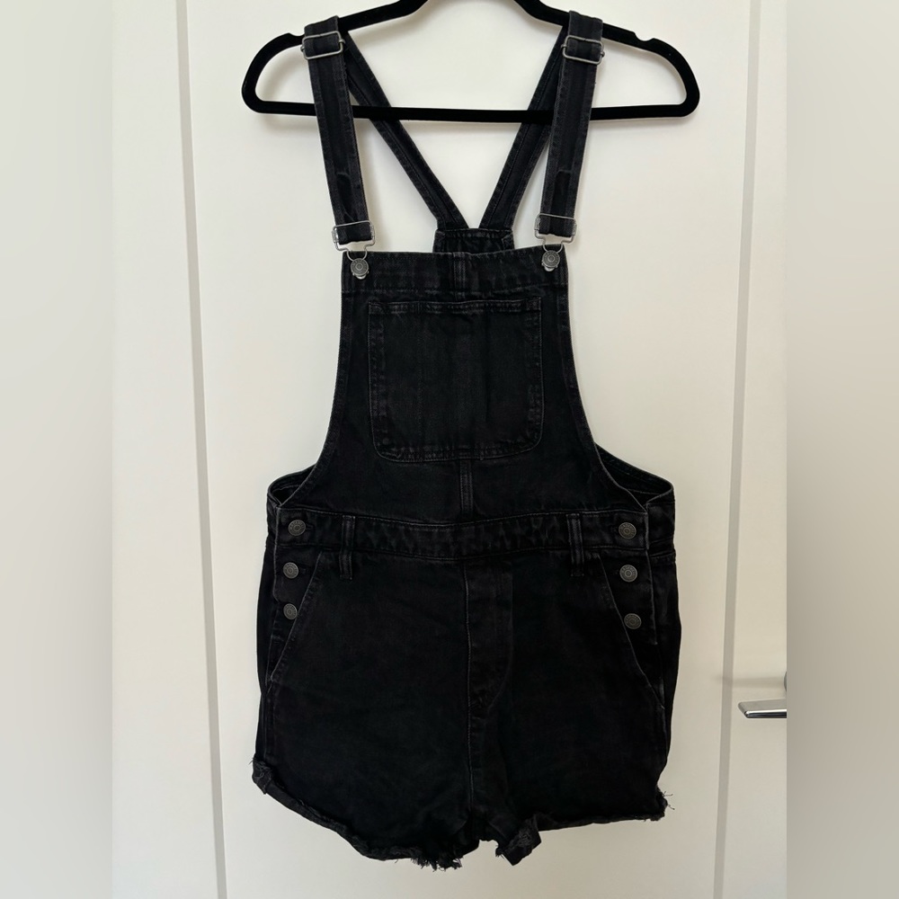 Madewell Black Denim Short Overalls